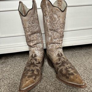 Inlay Beige and Tan Cowgirl Boots